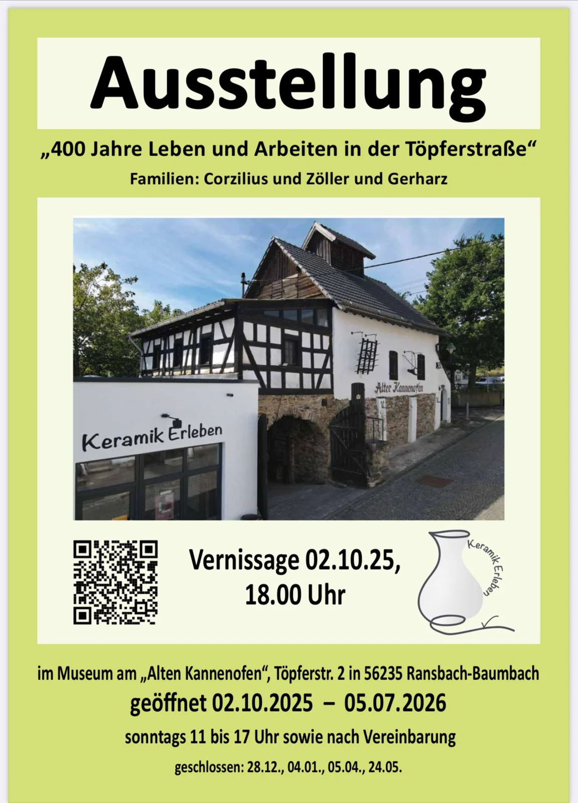 Originalplakat zur Vernissage 400 Jahre Leben und Arbeiten in der Töpferstraße, 2. Oktober 2025